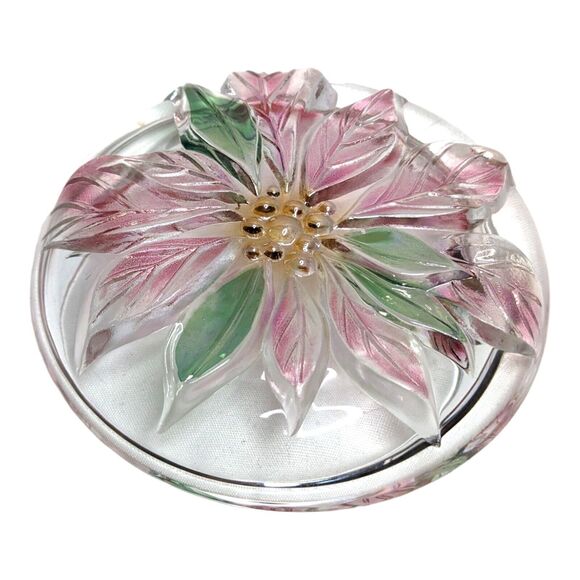 Japanese Savior Vivre Crystal Glass Poinsettia Flower Trinket Dish Ash Tray Vtg - Picture 4 of 5